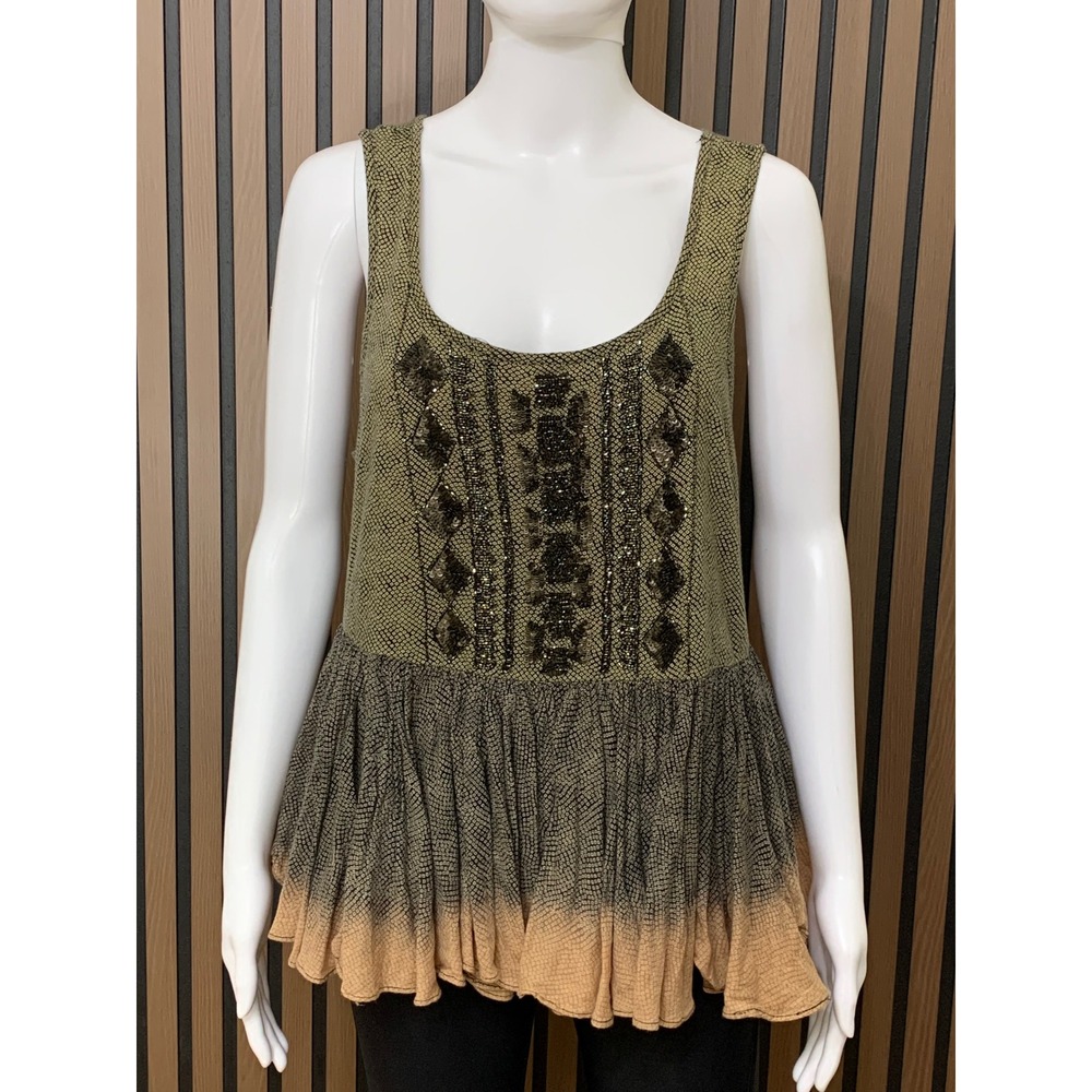 Anthroplogie Akemi + Kin Women's Brown Beaded Sequin Peplum Tank Top M Boho